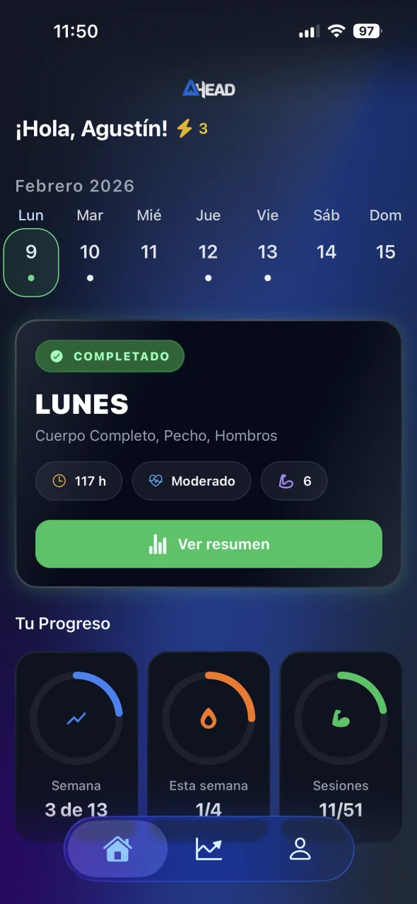 Ahead Training - Vista de rutina en la app móvil